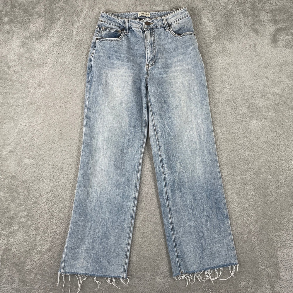 Oliver Logan Jeans Womens 26 Light Wash Wide Leg High Rise Raw Hem Denim